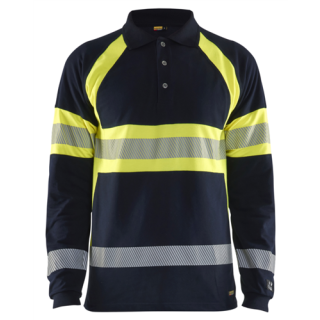 Blaklader - Poloshirt piqué lange mouw, Marine/H-V Geel, M