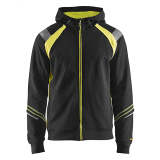 Blaklader - Hooded Sweatshirt met rits, Zwart/H-V Geel, XXL