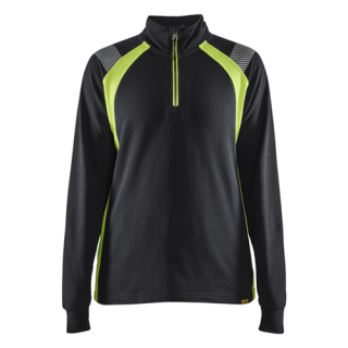 Blaklader - Dames Sweatshirt 1/2 rits, Zwart/H-V Geel, L