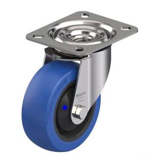 Blickle - RVS Zwenkwiel, blauw loopvlak, 100mm