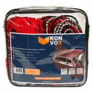 Konvox - Aanhangwnet met hoeklus en elastiek 1,5x2m Rood