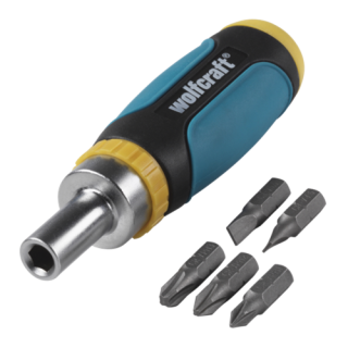 Wolfcraft - 1/4" Mini-Bitschroevendraaier met ratel, 6-dlg