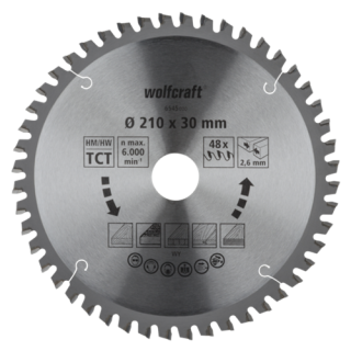 Wolfcraft - HM-Zaagblad, 48t, ø210x30x2,6mm