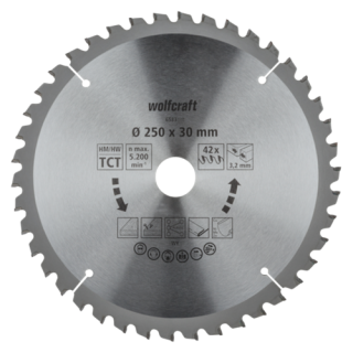 Wolfcraft - HM-Cirkelzaagblad, 42t, ø250x30x3,2mm