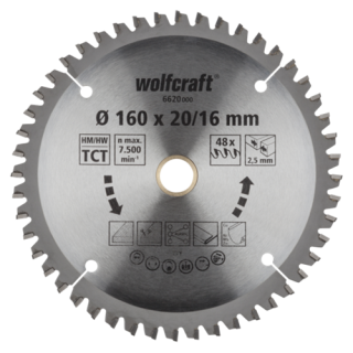 Wolfcraft - HM-Cirkelzaagblad, 48t, ø165x16/20x2,5mm