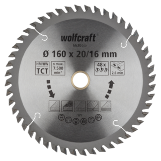 Wolfcraft - HM-Cirkelzaagblad, 48t, ø160x16/20x2,6mm