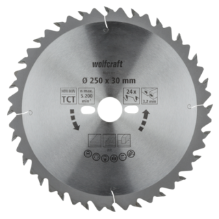 Wolfcraft - HM-Tafelcirkelzaagblad, 24t, ø250x30x3,2mm