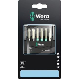 Wera - 1/4" RVS bitset, 6-delig, 6-kant+PZ+TX